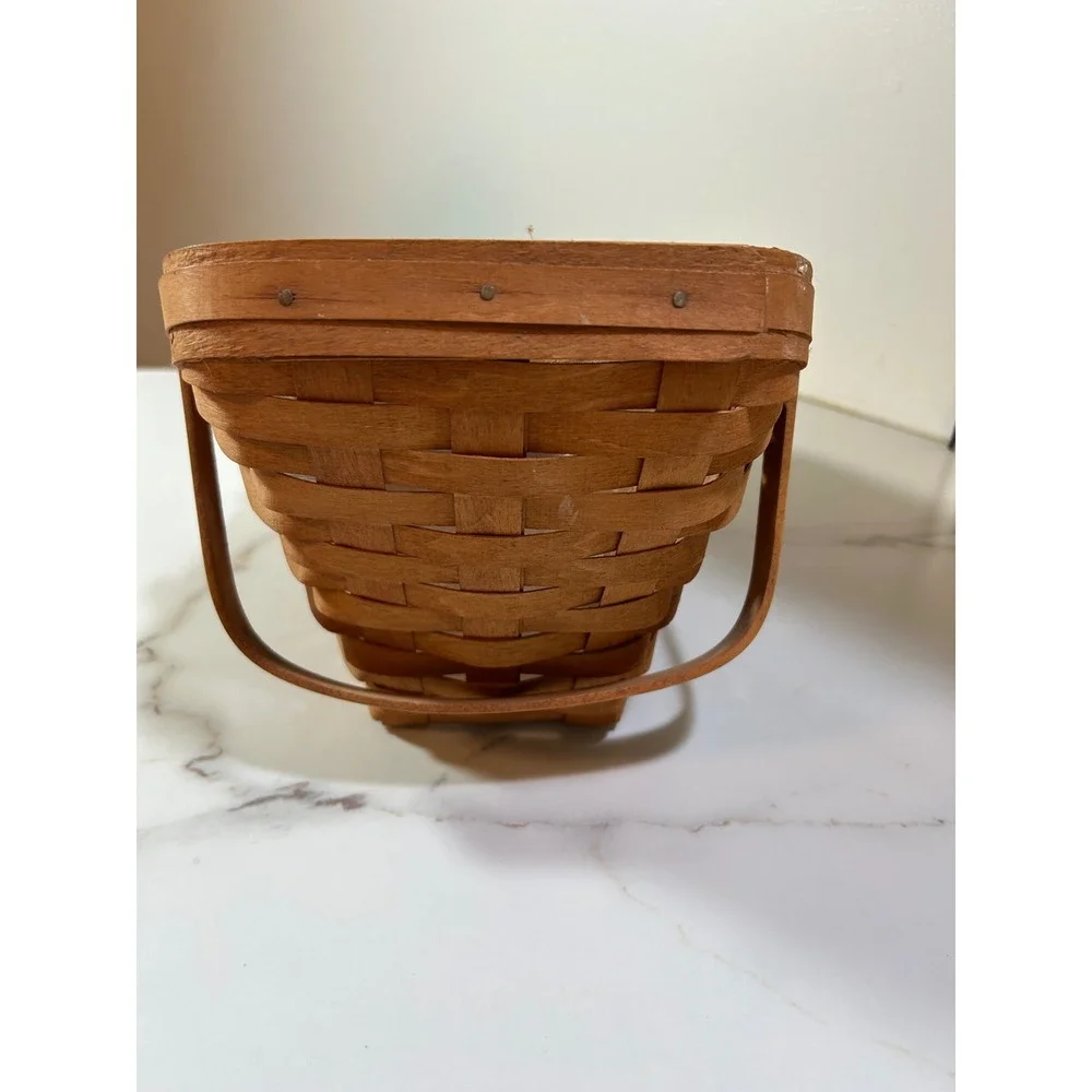 Longaberger Handwoven Slant Basket 1990 Vintage Wood Woven with Plastic Liner